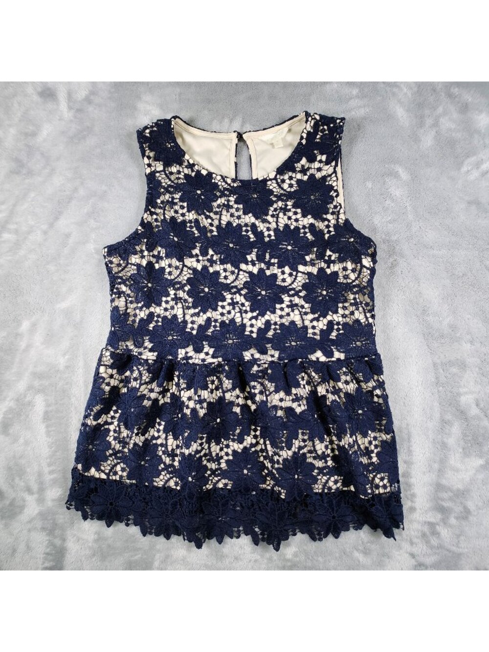 Adiva Peplum Sleeveless Tank Top Large Floral Lace Overlay Preppy Fit Flare